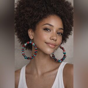 Multicolor Coral and Gemstone Hoop Earrings